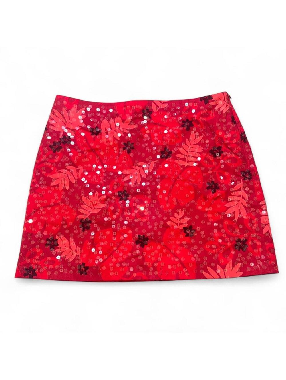 Y2K Express red sequin floral mini skirt